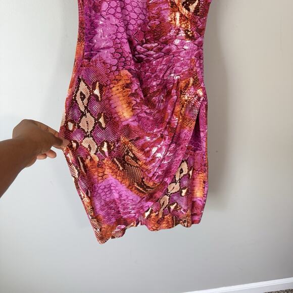 VTG Y2K Cache Bodycon Dress Stretch Ruched Size S Pink Animal Prints 90s Sexy - Picture 6 of 10